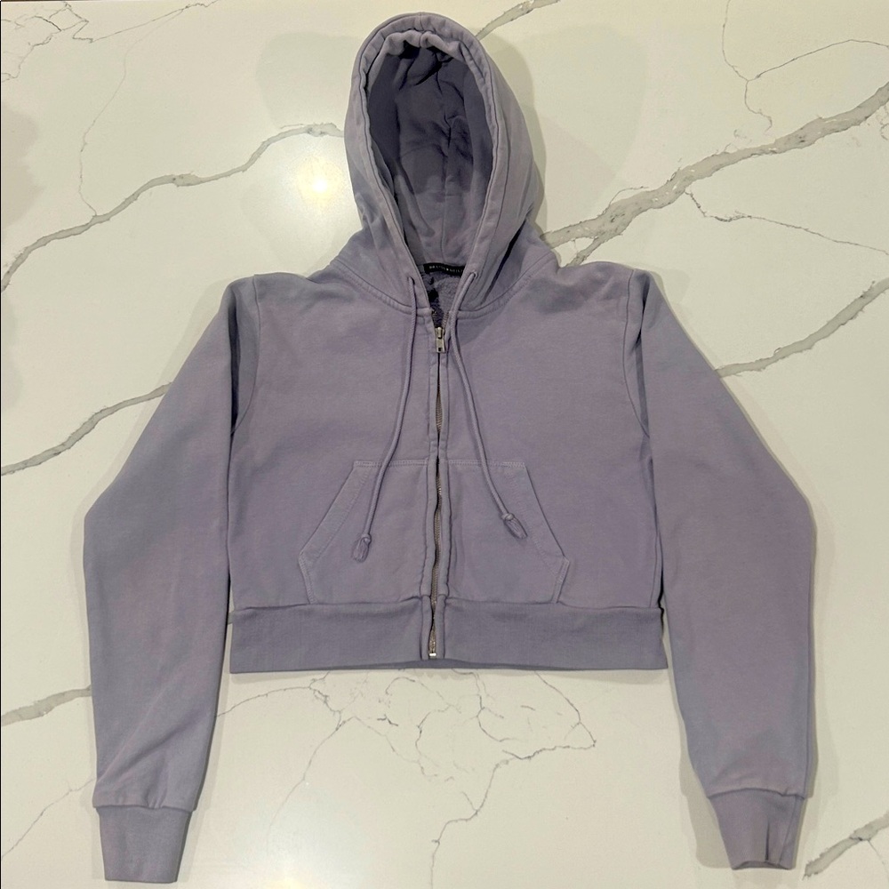 Brandy Melville Cropped Lavender Zip-Up Hoodie